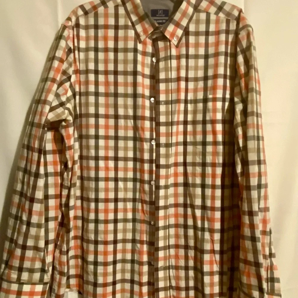 Men’s George Orange and Brown Plaid Button-Down Shirt - Picture 3 of 8